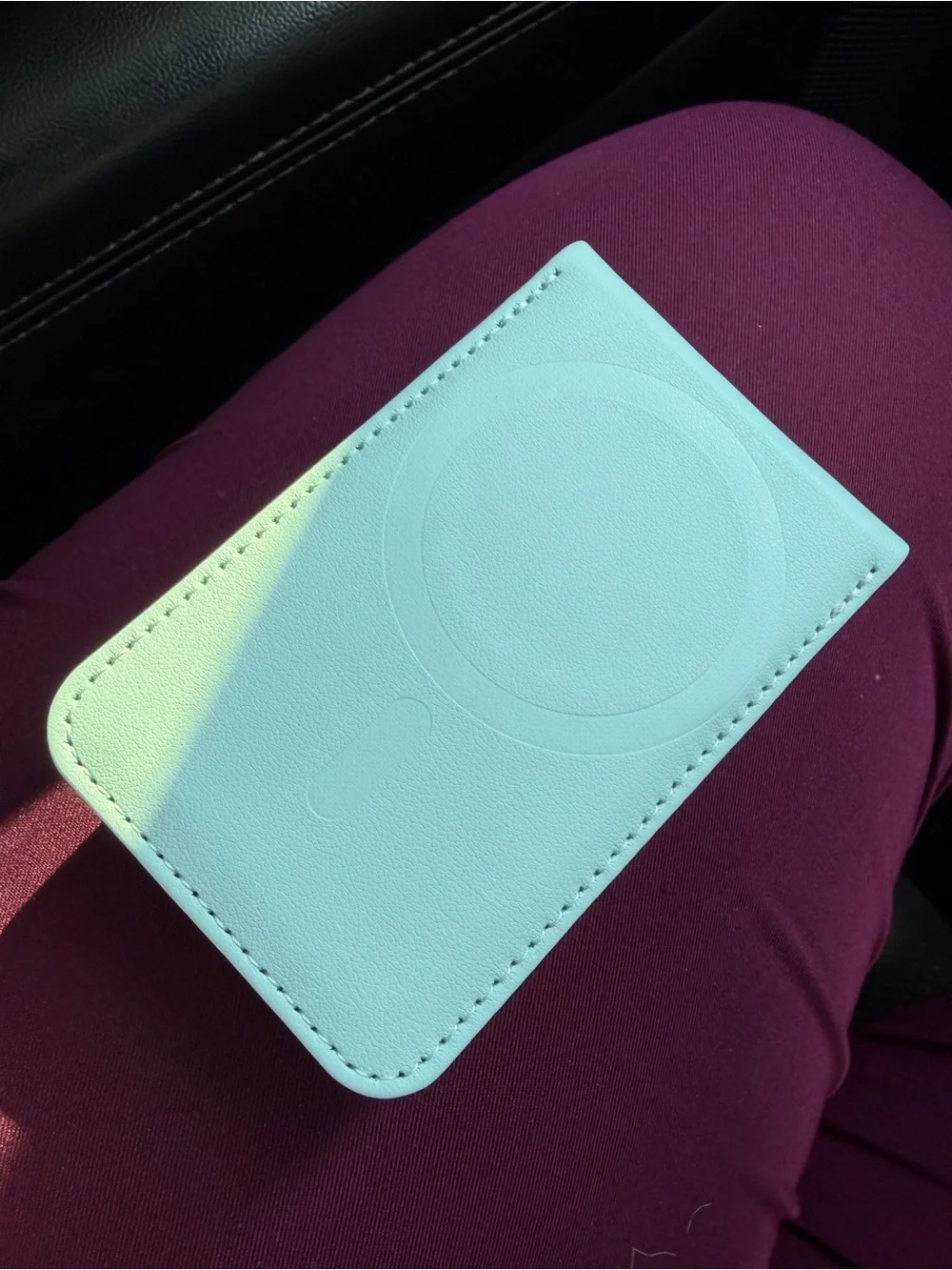 Leather Wallet Phone Case with AirTag Holder - Light Blue